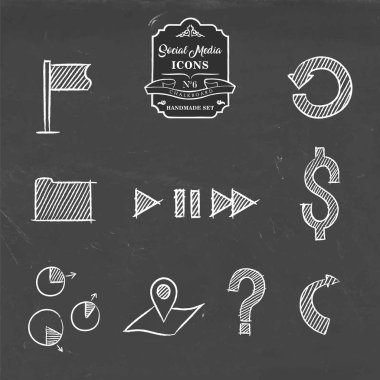 Sosyal medya ve iş el çekilmiş Icon set