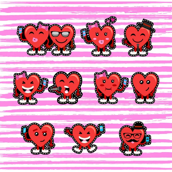 San Valentino coppia cuore emoji patch set — Vettoriale Stock