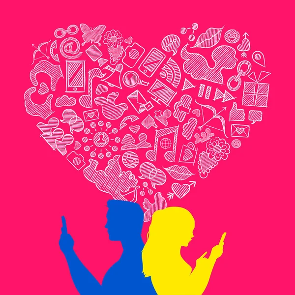 Den svatého Valentýna mladá láska Internetu ikonu koncept — Stockový vektor