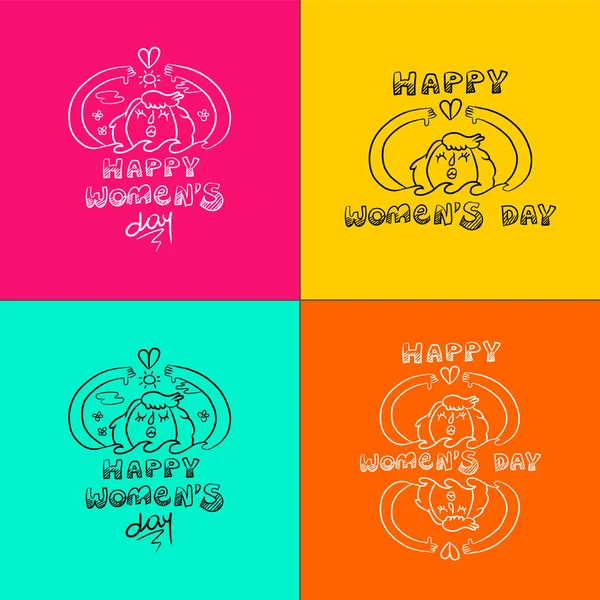 Щасливі 8 березня жінки день каракулі набір дівчина в природі — стоковий вектор