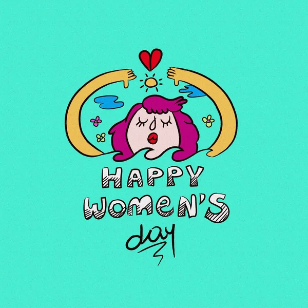 Szczęśliwy damskie Międzynarodowy Dzień charakter dziewczynka doodle — Wektor stockowy