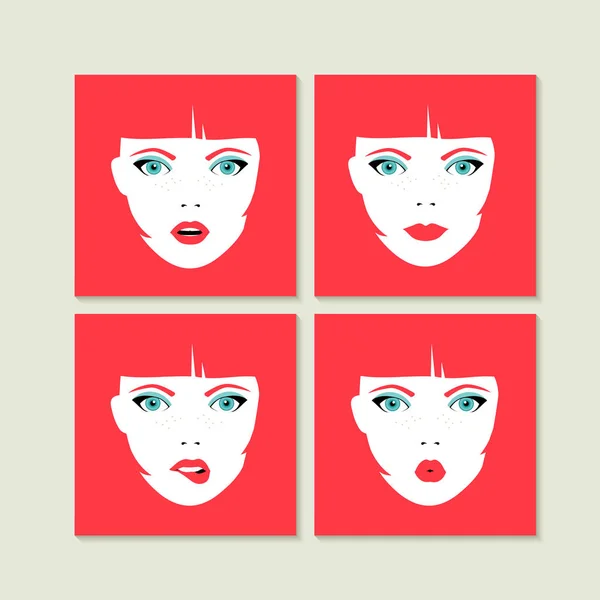 Set of colorful girl faces concept illustration — Stock Vector