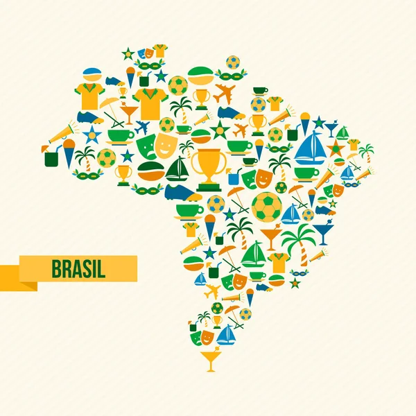 Brasil mapa de estilo de vida deporte y cultura icono conjunto — Archivo Imágenes Vectoriales