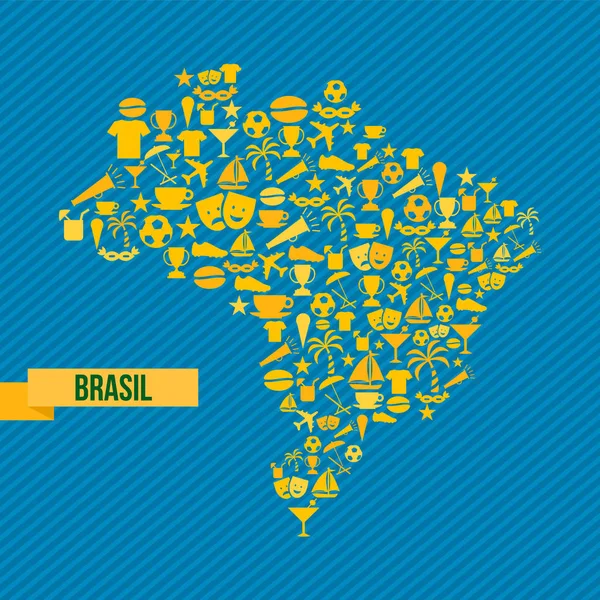 Brasil mapa de estilo de vida deporte y cultura icono conjunto — Archivo Imágenes Vectoriales