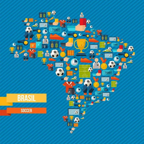 Εικονίδια που παιχνίδι άθλημα Χάρτης Βραζιλίας Ποδόσφαιρο — Διανυσματικό Αρχείο