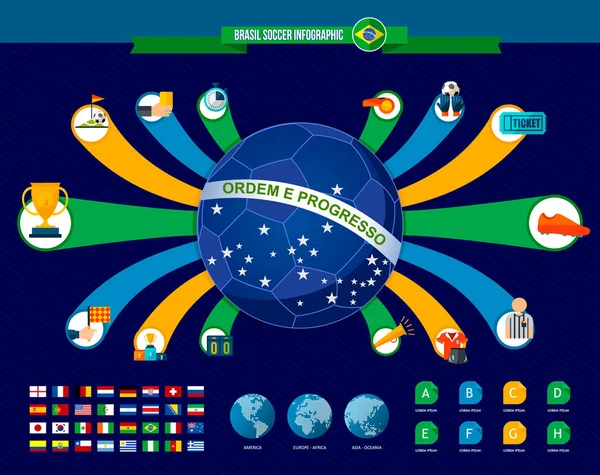 Brasil futebol jogo infográfico modelo —  Vetores de Stock