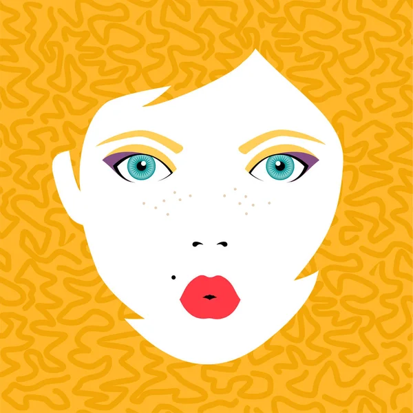 カラフルなメイクアップで若い女性の顔の肖像画 — ストックベクタ
