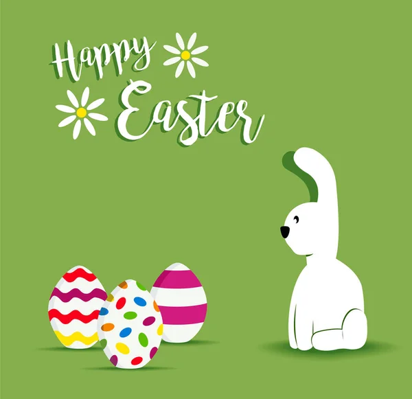 Boldog húsvéti fehér nyuszi tavaszi design — Stock Vector