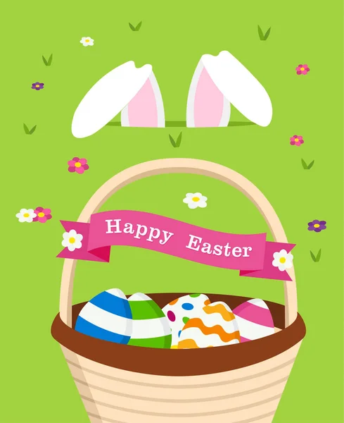 Happy Easter card of bunny and holiday eggs — Stock Vector