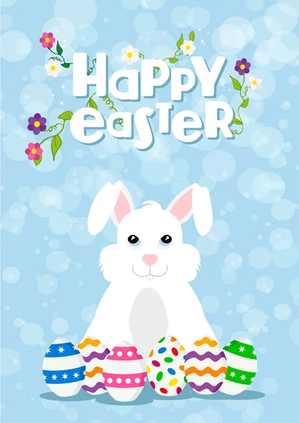 Easter greeting card of happy rabbit and eggs — Stock Vector