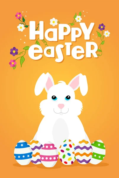 Easter greeting card of happy rabbit and eggs — Stock Vector