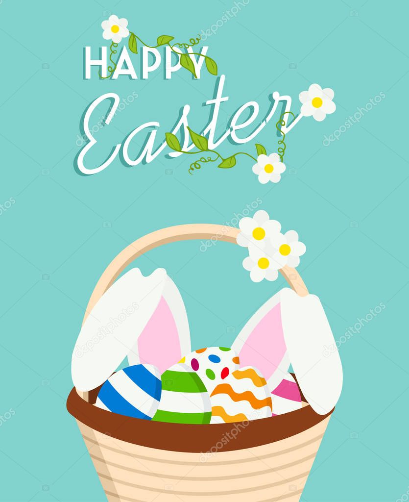Happy Easter rabbit and egg design greeting card