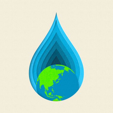 Dünya gün kağıt kesme su damla konsept sanat