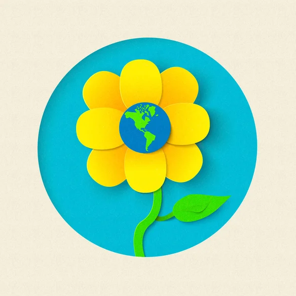 Earth Day Papier ausgeschnitten Blume Welt Konzept — Stockvektor