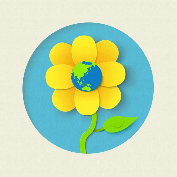 Earth Day Papier ausgeschnitten Blume Welt Konzept — Stockvektor