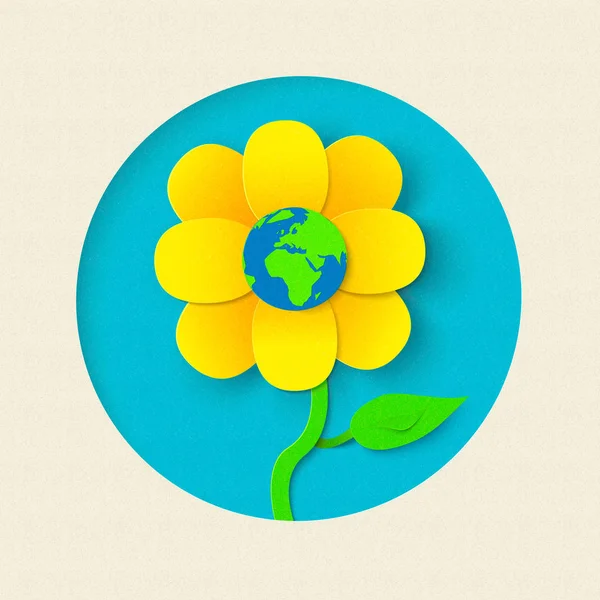 Earth Day Papier ausgeschnitten Blume Welt Konzept — Stockvektor