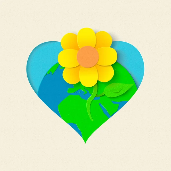 Κοπής χαρτιού ημέρα γης έννοια περιβάλλον λουλούδι — Διανυσματικό Αρχείο
