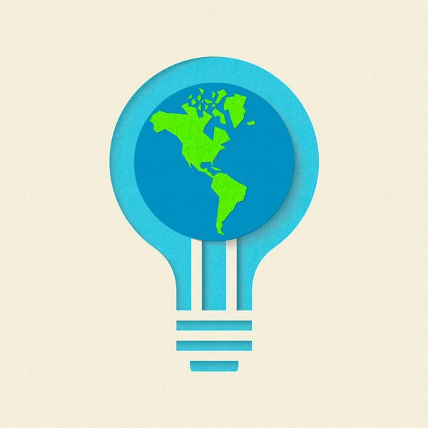 Dia da Terra projeto de corte de papel lâmpada verde — Vetor de Stock
