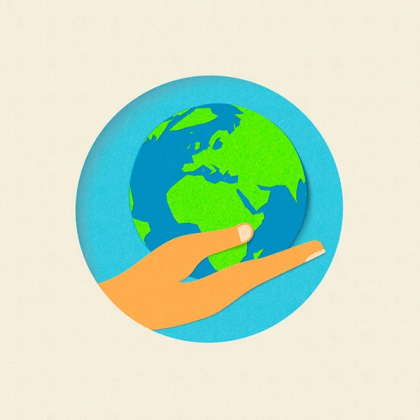 Earth Day Papier geschnitten Welt Umwelt-Konzept — Stockvektor