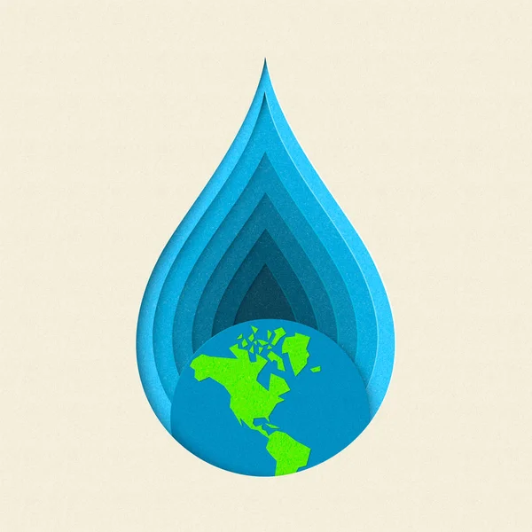 Jordens dag papper skära vatten droppe Begreppskonst — Stock vektor