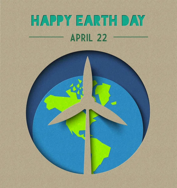 Happy Earth Day papier coupe illustration de l'énergie éolienne — Image vectorielle