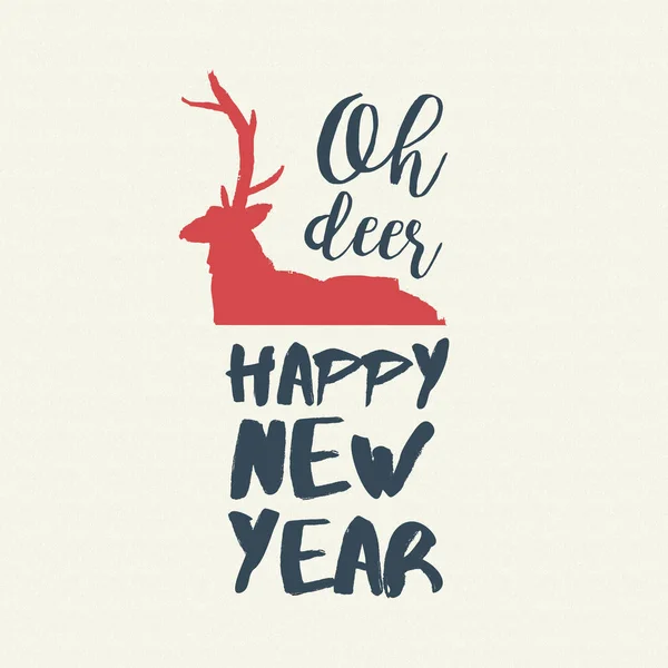New Year text quote typography deer illustration — Stock Vector