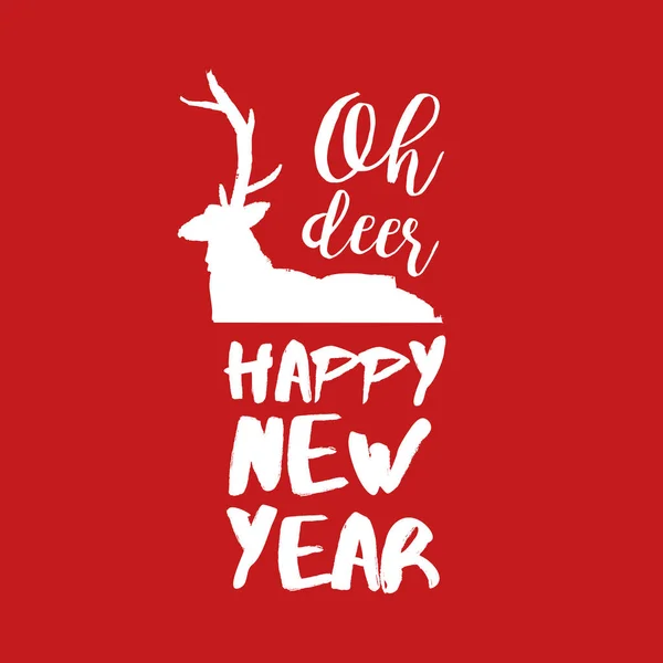 New Year text quote typography deer illustration — Stock Vector