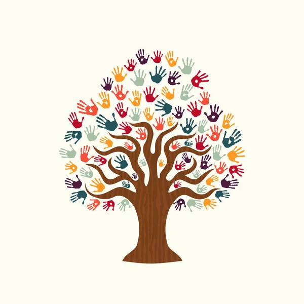 Ilustración de mano de árbol de diversas personas equipo ayuda — Vector de stock