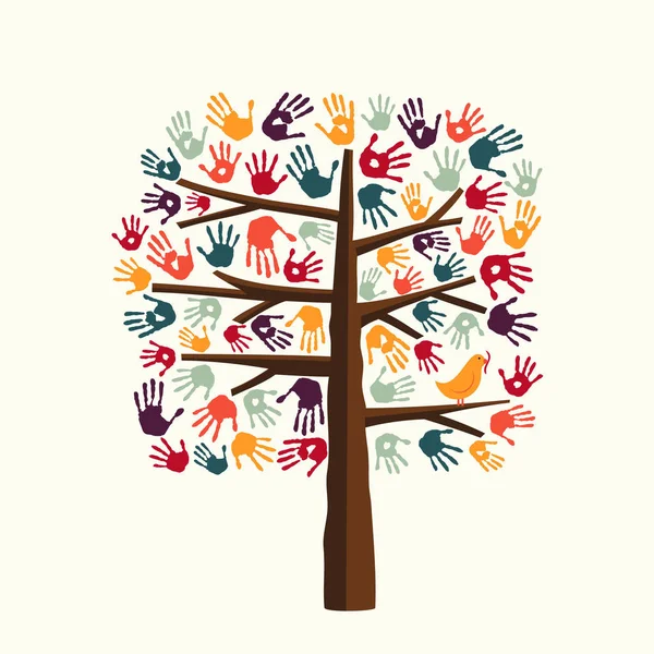 Ilustração da árvore de impressão manual para ajuda da comunidade — Vetor de Stock