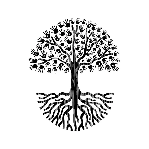 Schwarz-weiße Handbaum-Illustration isoliert — Stockvektor
