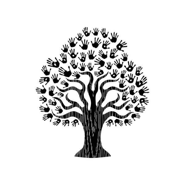 Handabdruck Baum Illustration für die Gemeinschaft Hilfe — Stockvektor