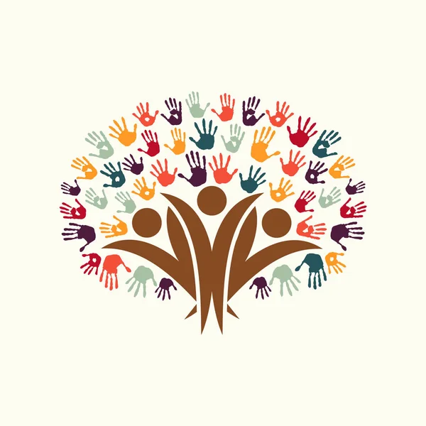 Stampa a mano simbolo dell'albero delle persone per l'aiuto della comunità — Vettoriale Stock