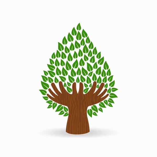 Ilustración del concepto de árbol de mano humana verde — Vector de stock