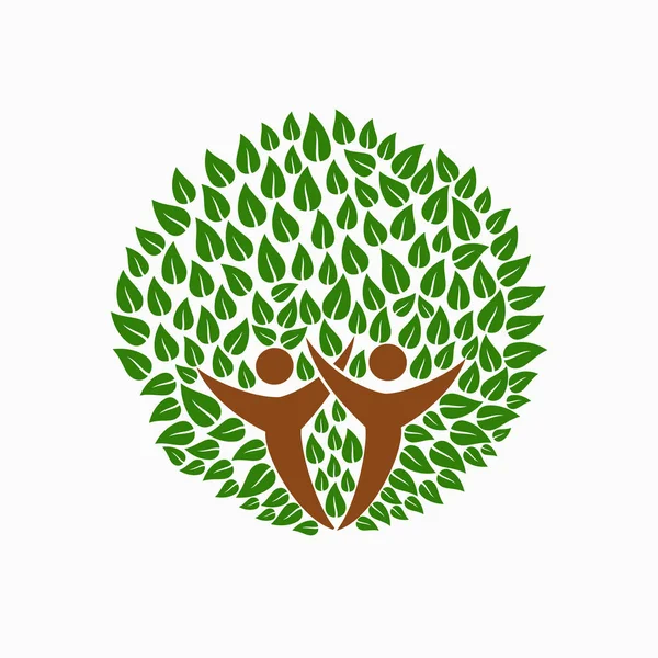 Árbol verde símbolo de la gente para equipo de la comunidad ayuda — Vector de stock