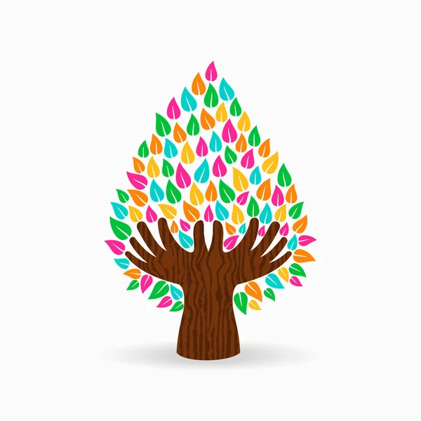 Conceito de árvore de cor de mão humana para ajuda social — Vetor de Stock