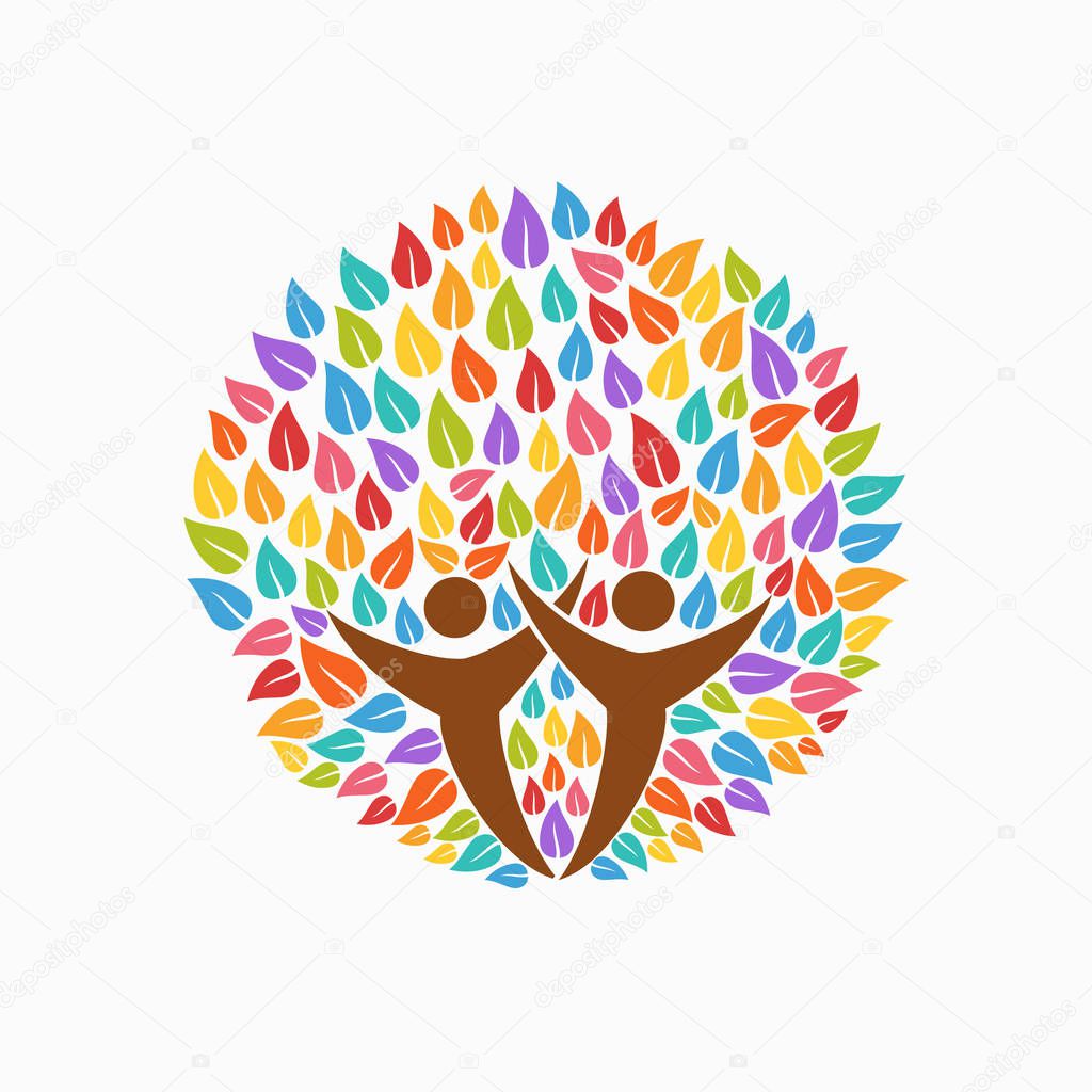 Color tree people symbol for community team help
