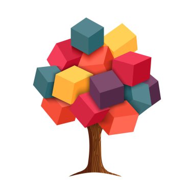 Renkli 3d geometrik illüstrasyon kavramı ağaç