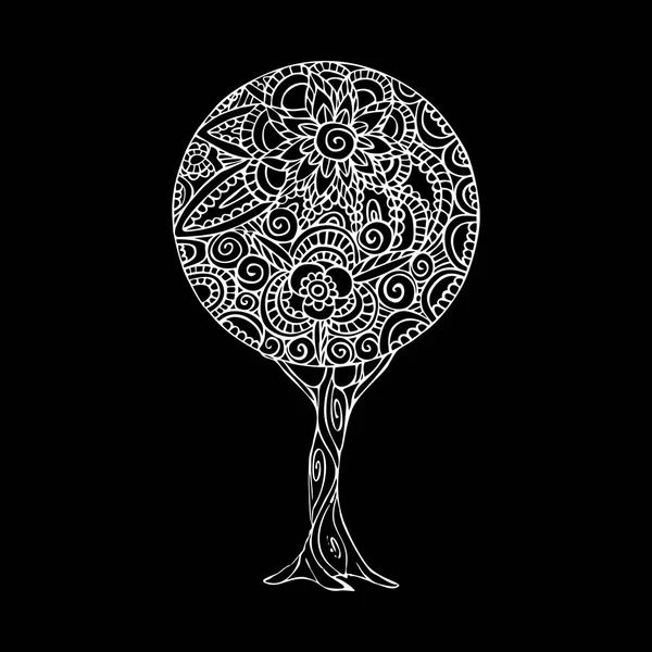 Strom mandala umění ilustrace v černé a bílé — Stockový vektor