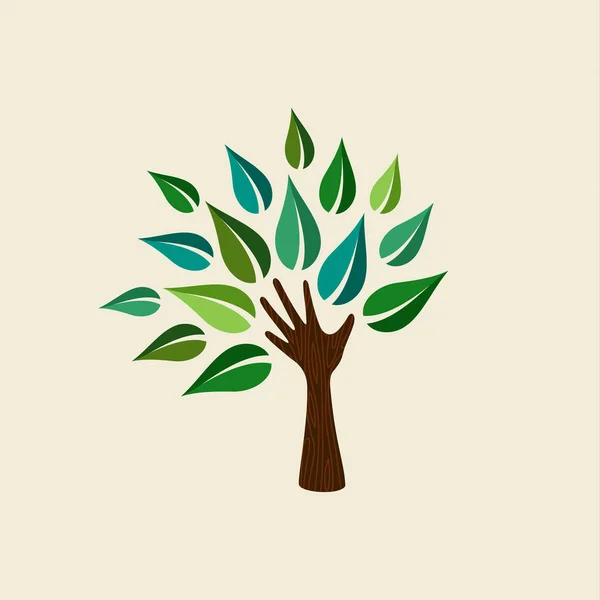 Ilustración de árbol de mano verde para el cuidado de la naturaleza — Archivo Imágenes Vectoriales