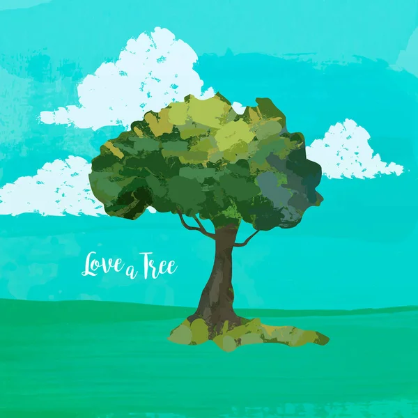 Akvarel træ kunst og kærlighed citat for naturen hjælp – Stock-vektor