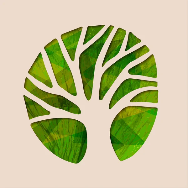 緑色のエコロジー木紙カット形状図 — ストックベクタ