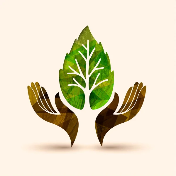 Mão árvore folha verde natureza ajuda ilustração — Vetor de Stock
