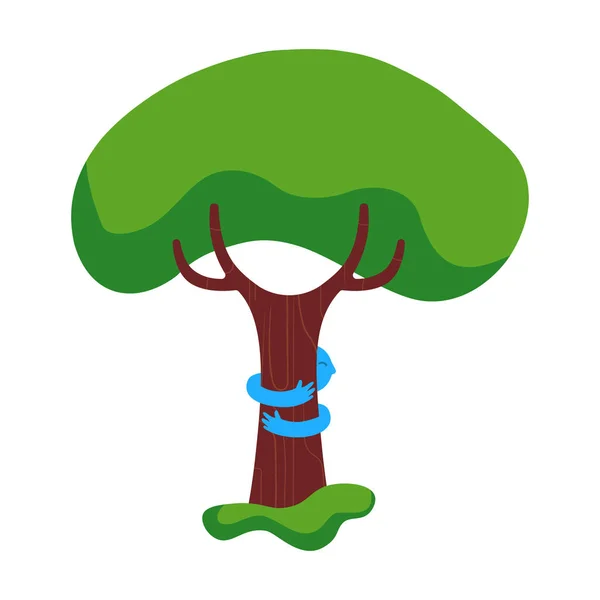 Abrazo de árbol niños naturaleza ayuda concepto ilustración — Vector de stock