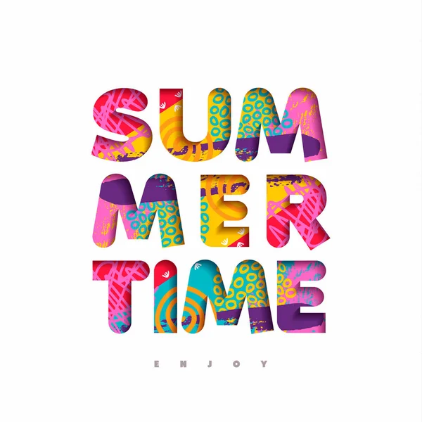 Yaz saati çok renkli teklif eğlenceli 3d kağıt kesme tarzı — Stok Vektör