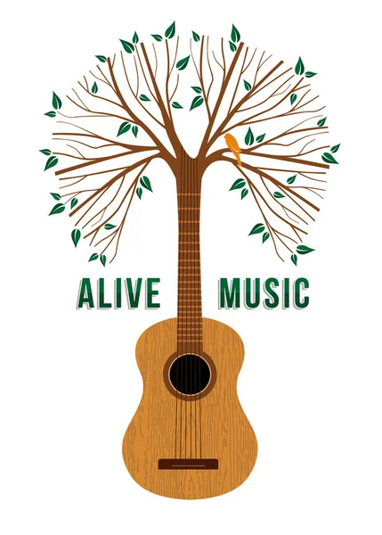 Árbol de guitarra música en vivo cita concepto ilustración — Vector de stock