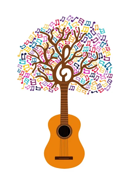 Guitar tree music note concept illustration — Stock Vector