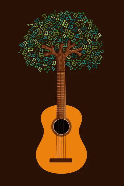 Gitarr träd levande musik natur konceptet illustration — Stock vektor