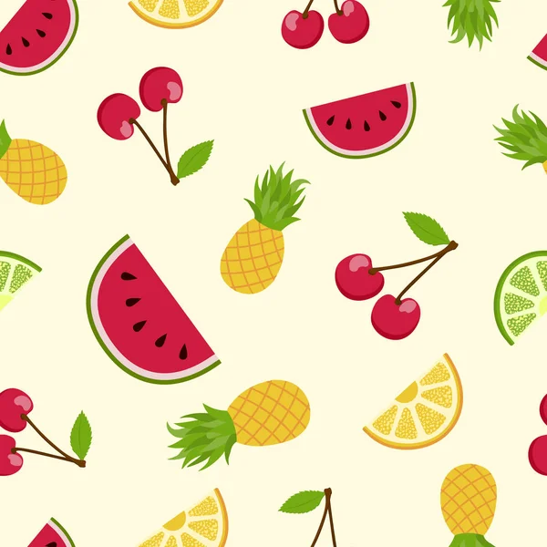 夏季热带水果无缝图案艺术 — 图库矢量图片