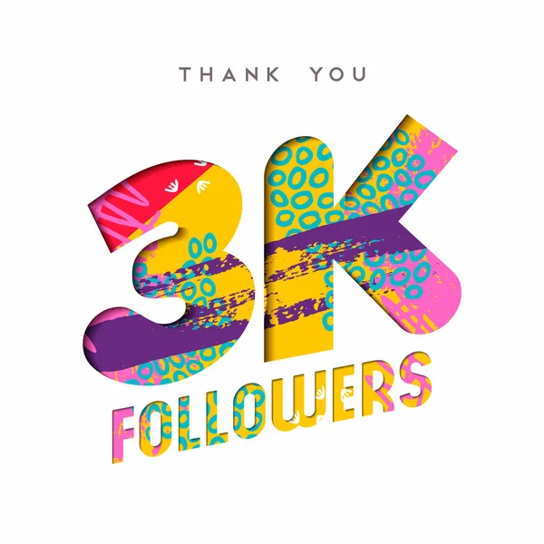 3 k ソーシャル メディアのフォロワー数はあなたにテンプレートを感謝します。 — ストックベクタ