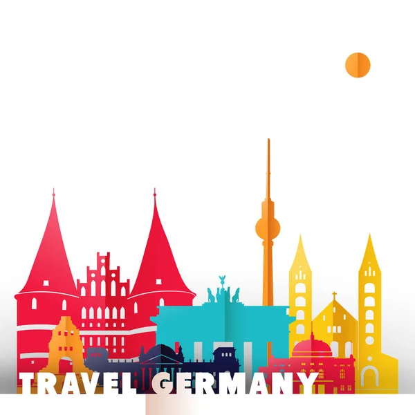 Travel germany paper cut world monuments — Stock Vector